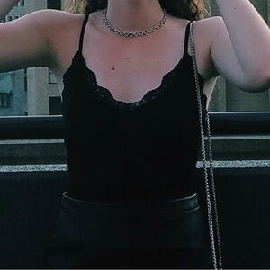 Forever 21 Black Lace Trim Bodysuit